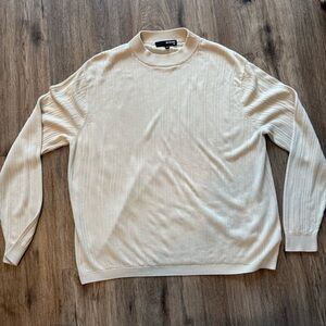 Murano 100% Silk Sweater Men XL Long Sleeve Ribbed Cream Ivory Preppy Old Money